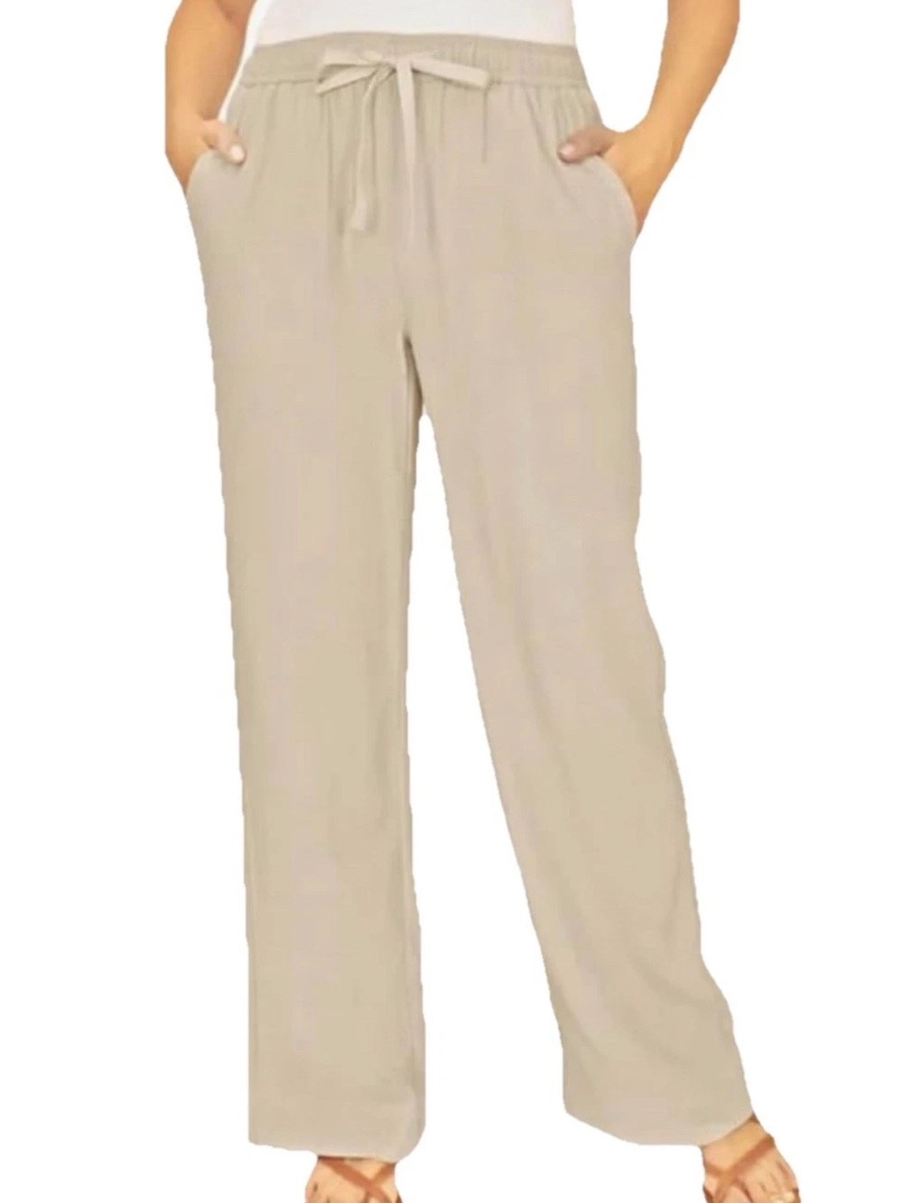 Briggs New York Drawstring Wide-Leg Pants. Linen blend. 2x. Tan
